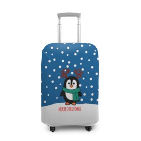 Чехол для чемодана 3D с принтом Праздничный пингвинчик в Тюмени, 86% полиэфир, 14% спандекс | двустороннее нанесение принта, прорези для ручек и колес | christmas | deer | new | pinguin | snow | snowflakes | winter | xmas | year | год | зима | новый | олень | пингвин | рождество | снег | снежинки