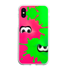 Чехол для iPhone XS Max матовый с принтом Splatoon в Тюмени, Силикон | Область печати: задняя сторона чехла, без боковых панелей | Тематика изображения на принте: брызги | глаза | зеленый | игра | краски | розовый | салатовый