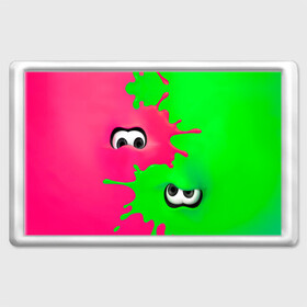 Магнит 45*70 с принтом Splatoon в Тюмени, Пластик | Размер: 78*52 мм; Размер печати: 70*45 | брызги | глаза | зеленый | игра | краски | розовый | салатовый