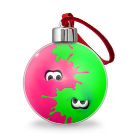 Ёлочный шар с принтом Splatoon в Тюмени, Пластик | Диаметр: 77 мм | брызги | глаза | зеленый | игра | краски | розовый | салатовый