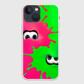 Чехол для iPhone 13 mini с принтом Splatoon в Тюмени,  |  | Тематика изображения на принте: брызги | глаза | зеленый | игра | краски | розовый | салатовый