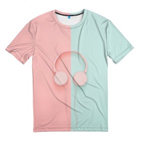 Мужская футболка 3D с принтом Наушники в Тюмени, 100% полиэфир | прямой крой, круглый вырез горловины, длина до линии бедер | музыка | настроение | наушники | ноты | позитив