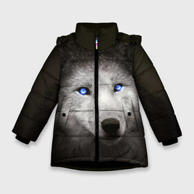 Зимняя куртка для девочек 3D с принтом Голубоглазый волк в Тюмени, ткань верха — 100% полиэстер; подклад — 100% полиэстер, утеплитель — 100% полиэстер. | длина ниже бедра, удлиненная спинка, воротник стойка и отстегивающийся капюшон. Есть боковые карманы с листочкой на кнопках, утяжки по низу изделия и внутренний карман на молнии. 

Предусмотрены светоотражающий принт на спинке, радужный светоотражающий элемент на пуллере молнии и на резинке для утяжки. | волк | глаза | охотник | серый | хищник
