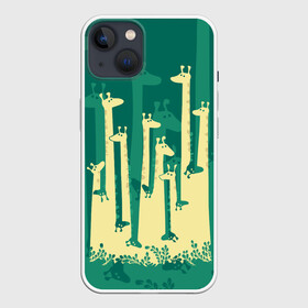 Чехол для iPhone 13 с принтом Жирафы в Тюмени,  |  | africa | animals | fantasy | giraffes | long | neck | silhouette | spots | stencil | surrealism | аниме | африка | ветки | длинная | животные | жирафы | зелёный | картинка | крутой | листья | лучший | пятна | растения | рисунок | силуэт