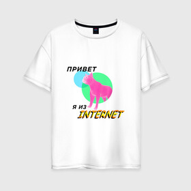 Женская футболка хлопок Oversize с принтом Привет я из internet в Тюмени, 100% хлопок | свободный крой, круглый ворот, спущенный рукав, длина до линии бедер
 | internet | интернет | кот | мем | мемы про котов | надпись | прикол