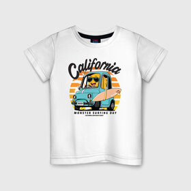 Детская футболка хлопок с принтом Калифорния в Тюмени, 100% хлопок | круглый вырез горловины, полуприлегающий силуэт, длина до линии бедер | california | surfing | авто | калифорния | лето | монстр | серфинг
