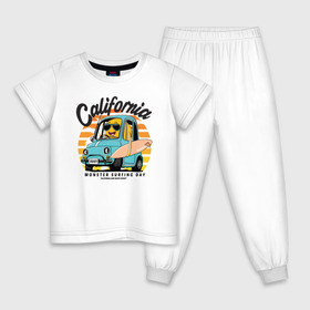 Детская пижама хлопок с принтом Калифорния в Тюмени, 100% хлопок |  брюки и футболка прямого кроя, без карманов, на брюках мягкая резинка на поясе и по низу штанин
 | california | surfing | авто | калифорния | лето | монстр | серфинг