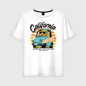 Женская футболка хлопок Oversize с принтом Калифорния в Тюмени, 100% хлопок | свободный крой, круглый ворот, спущенный рукав, длина до линии бедер
 | california | surfing | авто | калифорния | лето | монстр | серфинг