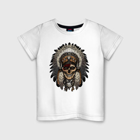 Детская футболка хлопок с принтом Индеец в Тюмени, 100% хлопок | круглый вырез горловины, полуприлегающий силуэт, длина до линии бедер | индеец | индейцы | хиппи | череп