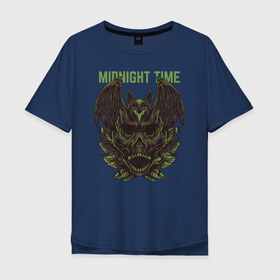 Мужская футболка хлопок Oversize с принтом Время Полночи в Тюмени, 100% хлопок | свободный крой, круглый ворот, “спинка” длиннее передней части | летучая мышь | монстр | ночь | полночь | призрак | тьма | ужас | череп