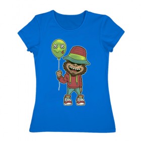 Женская футболка хлопок с принтом Обезьяна с шариком в Тюмени, 100% хлопок | прямой крой, круглый вырез горловины, длина до линии бедер, слегка спущенное плечо | обезьяна | обезьяны | урбан | хиппи | хипстер | шарик
