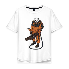Мужская футболка хлопок Oversize с принтом Панда Космонавт в Тюмени, 100% хлопок | свободный крой, круглый ворот, “спинка” длиннее передней части | астронавт | космонавт | космос | панда | панды
