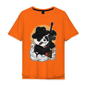 Мужская футболка хлопок Oversize с принтом Гангстер Панда в Тюмени, 100% хлопок | свободный крой, круглый ворот, “спинка” длиннее передней части | автомат | банда | гангстер | мафия | панда | панды | преступник | томпсон
