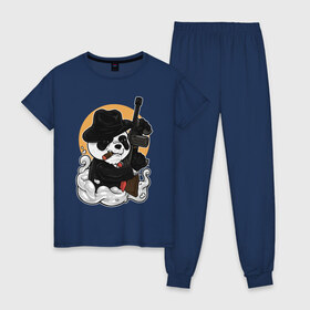 Женская пижама хлопок с принтом Гангстер Панда в Тюмени, 100% хлопок | брюки и футболка прямого кроя, без карманов, на брюках мягкая резинка на поясе и по низу штанин | автомат | банда | гангстер | мафия | панда | панды | преступник | томпсон