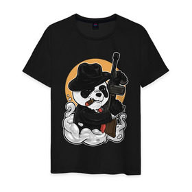 Мужская футболка хлопок с принтом Гангстер Панда в Тюмени, 100% хлопок | прямой крой, круглый вырез горловины, длина до линии бедер, слегка спущенное плечо. | автомат | банда | гангстер | мафия | панда | панды | преступник | томпсон