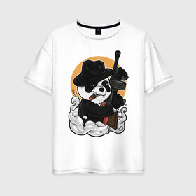 Женская футболка хлопок Oversize с принтом Гангстер Панда в Тюмени, 100% хлопок | свободный крой, круглый ворот, спущенный рукав, длина до линии бедер
 | автомат | банда | гангстер | мафия | панда | панды | преступник | томпсон
