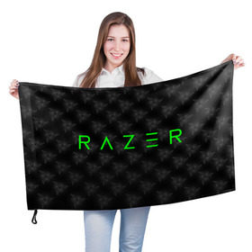 Флаг 3D с принтом RAZER в Тюмени, 100% полиэстер | плотность ткани — 95 г/м2, размер — 67 х 109 см. Принт наносится с одной стороны | 101 | brand | company | gamer | green | logo | mamba | naga | player | razer | rzr | snake | бренд | железо | зеленый | змея | компания | лого | рейзер | софт