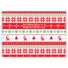 Поздравительная открытка с принтом Новогодний Roblox в Тюмени, 100% бумага | плотность бумаги 280 г/м2, матовая, на обратной стороне линовка и место для марки
 | dynablocks | roblox | блоки | вселенная | герои | год | кубики | новый | роблокс | снег | снежинки | узор