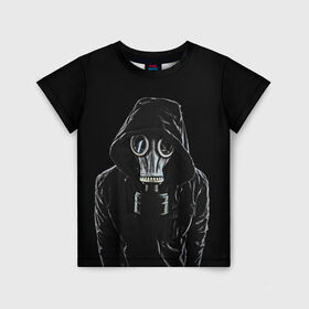 Детская футболка 3D с принтом Противогаз в Тюмени, 100% гипоаллергенный полиэфир | прямой крой, круглый вырез горловины, длина до линии бедер, чуть спущенное плечо, ткань немного тянется | капюшон | мужчина | противогаз | человек | черный