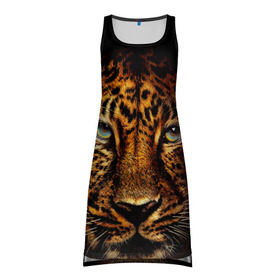 Платье-майка 3D с принтом Ягуар в Тюмени, 100% полиэстер | полуприлегающий силуэт, широкие бретели, круглый вырез горловины, удлиненный подол сзади. | гепард | кошка | леопард | охотник | тигр | хищник | ягуар