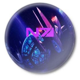 Значок с принтом Mass Effect N7 в Тюмени,  металл | круглая форма, металлическая застежка в виде булавки | Тематика изображения на принте: 