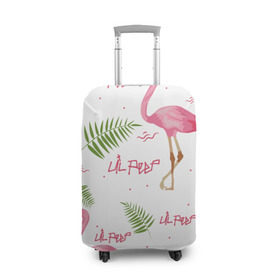 Чехол для чемодана 3D с принтом Lil Peep pink flamingo в Тюмени, 86% полиэфир, 14% спандекс | двустороннее нанесение принта, прорези для ручек и колес | benz truck | girls. pink | gustav hr | hip hop | lil | lil peep | peep | rap | лил | лилпип | листья | пальма | пальмы | пип | розовый | рэп | фламинго | хип хоп | эмо | эмо реп