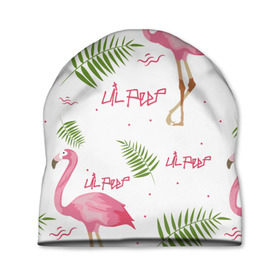 Шапка 3D с принтом Lil Peep pink flamingo в Тюмени, 100% полиэстер | универсальный размер, печать по всей поверхности изделия | benz truck | girls. pink | gustav hr | hip hop | lil | lil peep | peep | rap | лил | лилпип | листья | пальма | пальмы | пип | розовый | рэп | фламинго | хип хоп | эмо | эмо реп