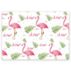 Поздравительная открытка с принтом Lil Peep pink flamingo в Тюмени, 100% бумага | плотность бумаги 280 г/м2, матовая, на обратной стороне линовка и место для марки
 | benz truck | girls. pink | gustav hr | hip hop | lil | lil peep | peep | rap | лил | лилпип | листья | пальма | пальмы | пип | розовый | рэп | фламинго | хип хоп | эмо | эмо реп
