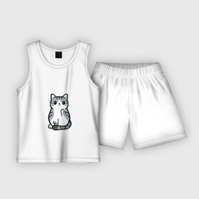 Детская пижама с шортами хлопок с принтом I Dont Give A Meow в Тюмени,  |  | дерзкий | дикий | кот | котенок | котик | котэ | кошечка | лапочка | милашка | милота | милый | мимими | мяу | полосатый