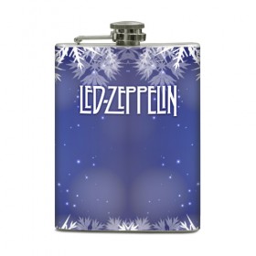 Фляга с принтом Новогодний Led Zeppelin в Тюмени, металлический корпус | емкость 0,22 л, размер 125 х 94 мм. Виниловая наклейка запечатывается полностью | Тематика изображения на принте: 