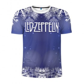 Мужская футболка 3D спортивная с принтом Новогодний Led Zeppelin в Тюмени, 100% полиэстер с улучшенными характеристиками | приталенный силуэт, круглая горловина, широкие плечи, сужается к линии бедра | 