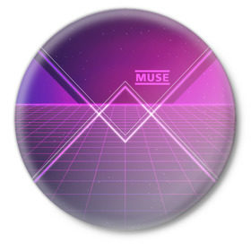 Значок с принтом Muse: Simulation Theory в Тюмени,  металл | круглая форма, металлическая застежка в виде булавки | alternative | music | retro | rock | simulation | theory | альбом | альтернатива | альтернативная | беллами | музыка | мьюз | мэтью | ретро | рок