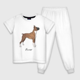Детская пижама хлопок с принтом Немецкий Боксер в Тюмени, 100% хлопок |  брюки и футболка прямого кроя, без карманов, на брюках мягкая резинка на поясе и по низу штанин
 | boxer | dog | боксёр | собака | собака боксер | собаки