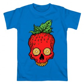 Мужская футболка хлопок с принтом Клубничный Череп в Тюмени, 100% хлопок | прямой крой, круглый вырез горловины, длина до линии бедер, слегка спущенное плечо. | еда | клубника | фрукты | череп