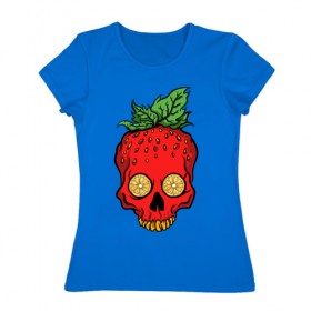 Женская футболка хлопок с принтом Клубничный Череп в Тюмени, 100% хлопок | прямой крой, круглый вырез горловины, длина до линии бедер, слегка спущенное плечо | еда | клубника | фрукты | череп