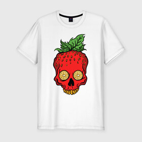 Мужская футболка хлопок Slim с принтом Клубничный Череп в Тюмени, 92% хлопок, 8% лайкра | приталенный силуэт, круглый вырез ворота, длина до линии бедра, короткий рукав | еда | клубника | фрукты | череп