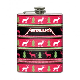 Фляга с принтом Новогодняя Metallica в Тюмени, металлический корпус | емкость 0,22 л, размер 125 х 94 мм. Виниловая наклейка запечатывается полностью | 