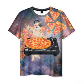 Мужская футболка 3D с принтом Кот Диджей в Тюмени, 100% полиэфир | прямой крой, круглый вырез горловины, длина до линии бедер | cat | cosmos | dj | fast | fastfood | food | meme | party | pizza | space | вечеринка | диджей | еда | космос | кошак | кошка | мем | пицца | фастфуд