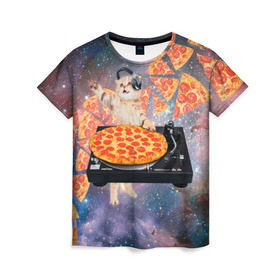 Женская футболка 3D с принтом Кот Диджей в Тюмени, 100% полиэфир ( синтетическое хлопкоподобное полотно) | прямой крой, круглый вырез горловины, длина до линии бедер | cat | cosmos | dj | fast | fastfood | food | meme | party | pizza | space | вечеринка | диджей | еда | космос | кошак | кошка | мем | пицца | фастфуд