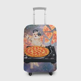 Чехол для чемодана 3D с принтом Кот Диджей в Тюмени, 86% полиэфир, 14% спандекс | двустороннее нанесение принта, прорези для ручек и колес | Тематика изображения на принте: cat | cosmos | dj | fast | fastfood | food | meme | party | pizza | space | вечеринка | диджей | еда | космос | кошак | кошка | мем | пицца | фастфуд