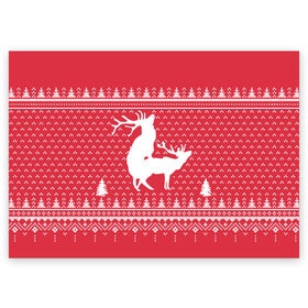 Поздравительная открытка с принтом Свитер с оленями в Тюмени, 100% бумага | плотность бумаги 280 г/м2, матовая, на обратной стороне линовка и место для марки
 | 2019 | валентина | вязанье | год | день святого | деревья | ели | ёлки | животные | зима | к | лесные | лучший | любовь | мода | молодёжная | новый год | олени | орнамент | подарок | поздравление | праздник