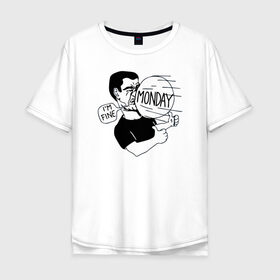 Мужская футболка хлопок Oversize с принтом Понедельник в Тюмени, 100% хлопок | свободный крой, круглый ворот, “спинка” длиннее передней части | monday | в лицо | в морду | все ок | прилетело | работа | трудовые будни | удар | я в порядке