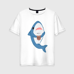 Женская футболка хлопок Oversize с принтом Hype Shark в Тюмени, 100% хлопок | свободный крой, круглый ворот, спущенный рукав, длина до линии бедер
 | coffee | cute | hype | kawaii | shark | акула | кофе | милый | море | рыба | хищник