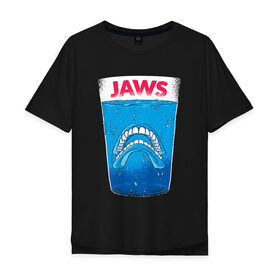Мужская футболка хлопок Oversize с принтом Челюсти Пародия в Тюмени, 100% хлопок | свободный крой, круглый ворот, “спинка” длиннее передней части | Тематика изображения на принте: jaws | акула | пародия | спилберг | челюсти