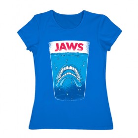 Женская футболка хлопок с принтом Челюсти Пародия в Тюмени, 100% хлопок | прямой крой, круглый вырез горловины, длина до линии бедер, слегка спущенное плечо | jaws | акула | пародия | спилберг | челюсти