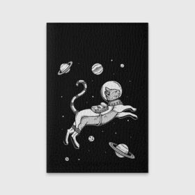 Обложка для паспорта матовая кожа с принтом кот в скафандре в Тюмени, натуральная матовая кожа | размер 19,3 х 13,7 см; прозрачные пластиковые крепления | Тематика изображения на принте: space | астронавт | галактика | звезды | космонавт | космос | кот | планеты | скафандр