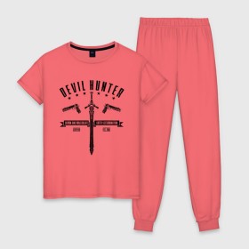 Женская пижама хлопок с принтом Devil hunter в Тюмени, 100% хлопок | брюки и футболка прямого кроя, без карманов, на брюках мягкая резинка на поясе и по низу штанин | 