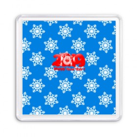 Магнит 55*55 с принтом НОВЫЙ ГОД 2019 в Тюмени, Пластик | Размер: 65*65 мм; Размер печати: 55*55 мм | christmas | new year | pig | snow | год свиньи | ёлка | зима | кабан | каникулы | новогодний паттерн | новый год | праздник | рождество | свинья | снег | снежинки