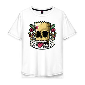Мужская футболка хлопок Oversize с принтом Барт Симпсон в Тюмени, 100% хлопок | свободный крой, круглый ворот, “спинка” длиннее передней части | bart simpson | simpsons | арт | барт | барт симпсон | симпмоны | скилет | череп