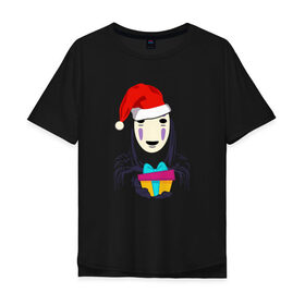 Мужская футболка хлопок Oversize с принтом Новогодний Kaonashi в Тюмени, 100% хлопок | свободный крой, круглый ворот, “спинка” длиннее передней части | Тематика изображения на принте: 